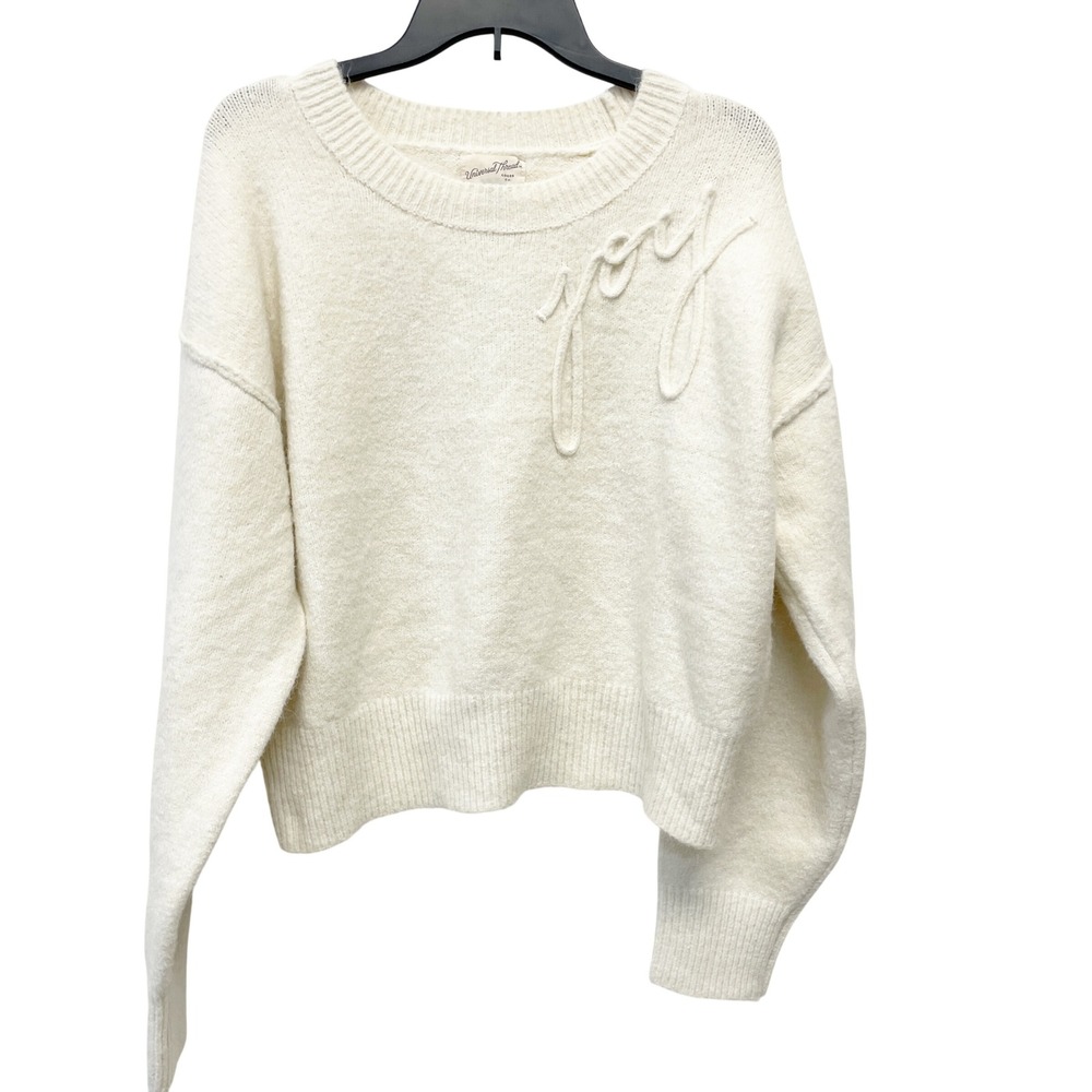 Universal Thread Women's Cream Joy Script Pullover Long Sleeve Sweater Size‎ L